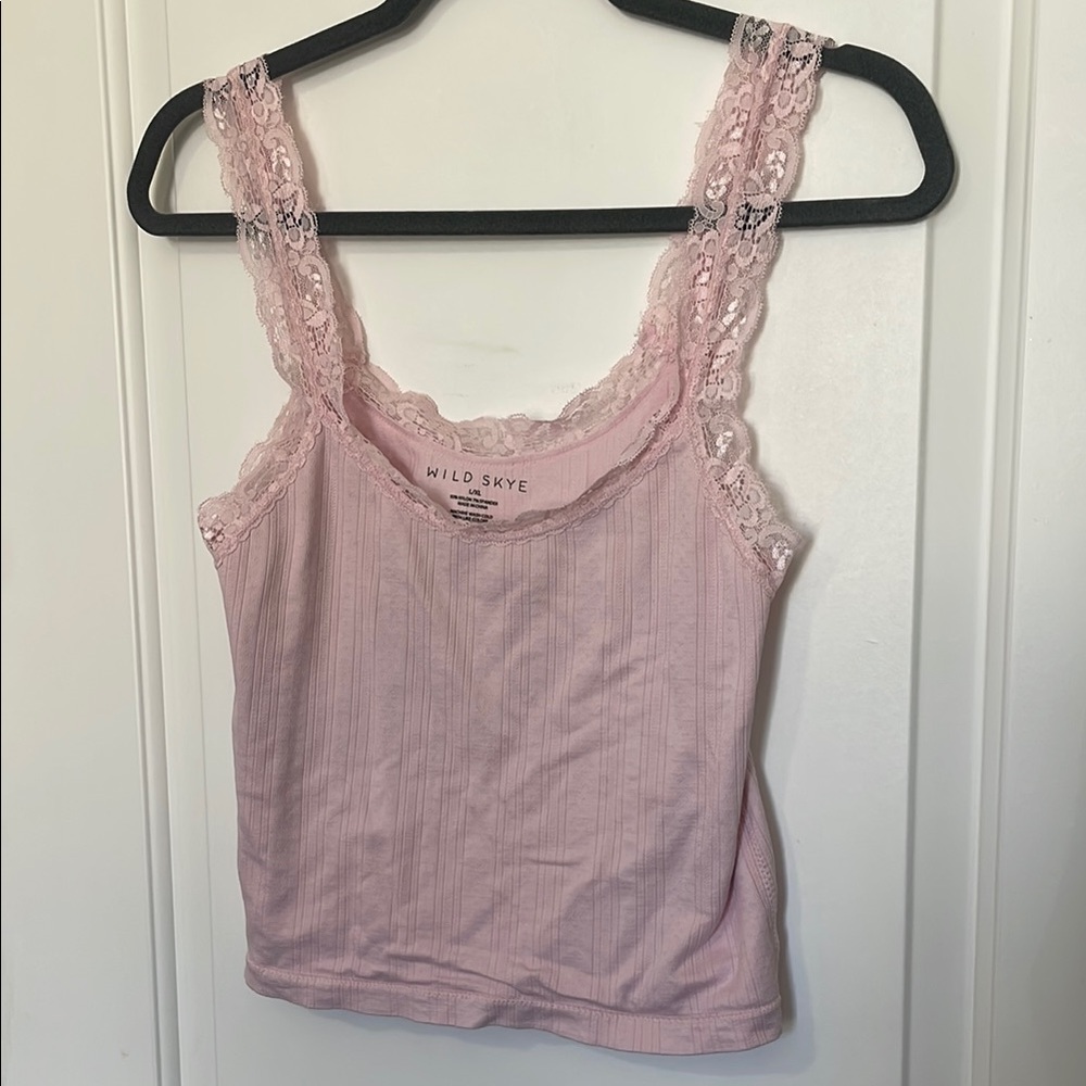 Pink Lace Trim Tank Top